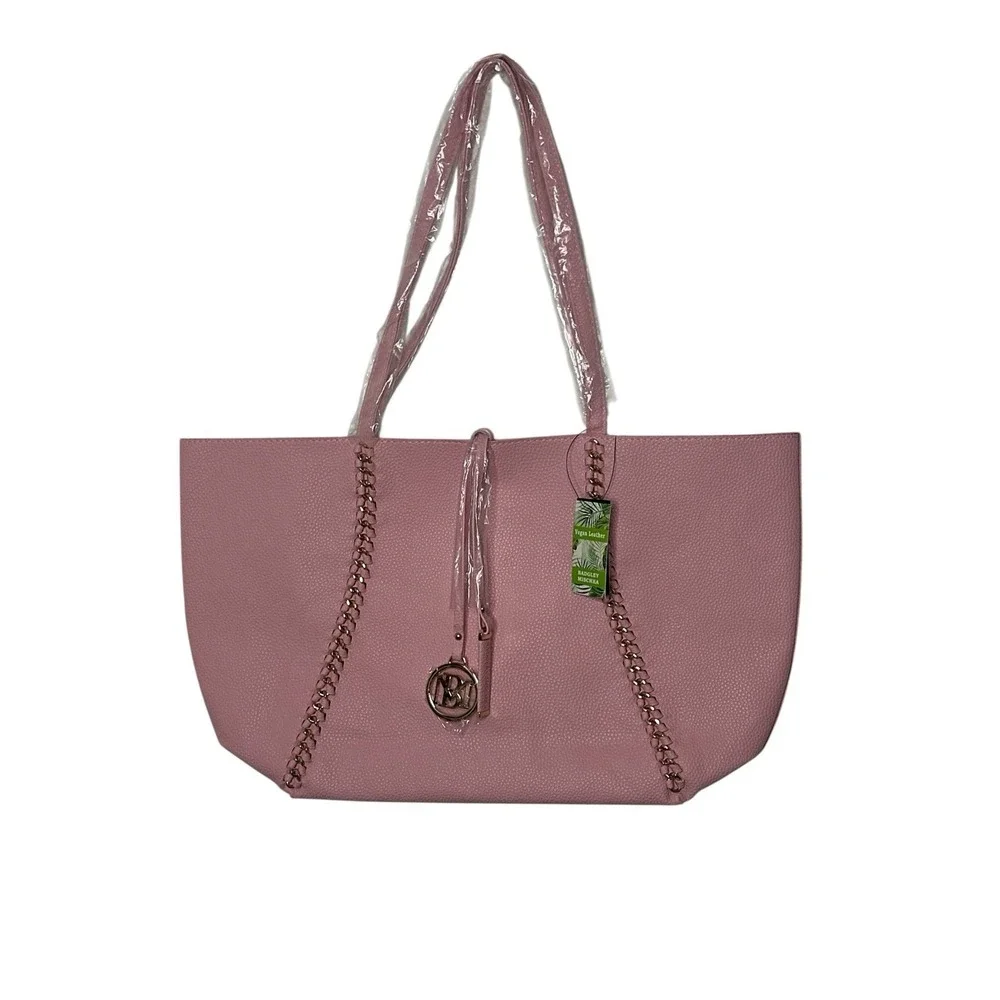 New Badgley Mischka Tote Bag Pink Large Vegan Leather Glam Designer coquette‎